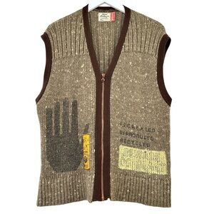 Y2K DIESEL Vintage Brown Wool Blend Zip Up Knit Sleeveless Jacket Sweater Vest